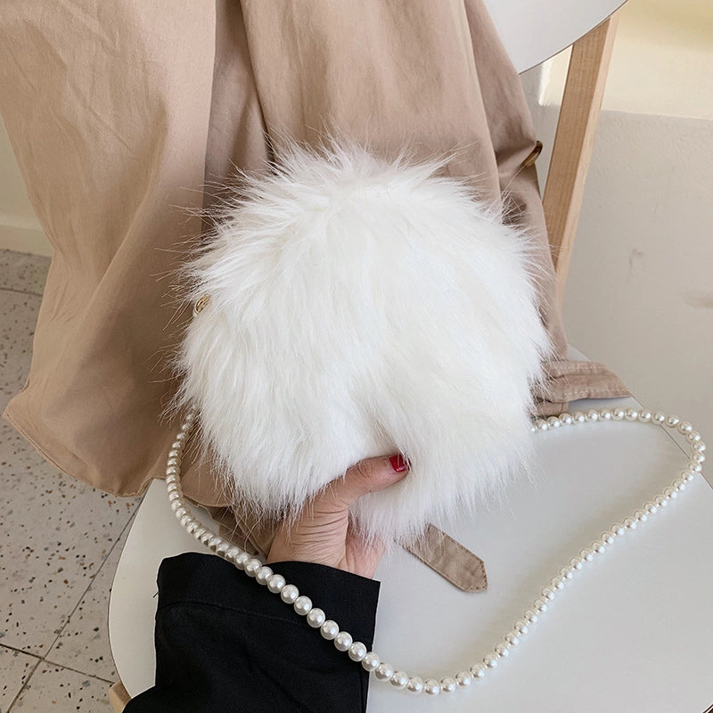 Women's Small Autumn&winter Plush Solid Color Basic Round Zipper Shoulder Bag Circle Bag