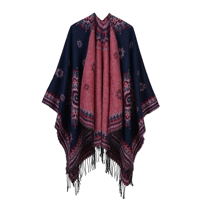 Women's Scarf Shawl Creative New Fashion Cashmere Jacquard Split Thickened Large Cloak Air Conditioning Warm Shawl