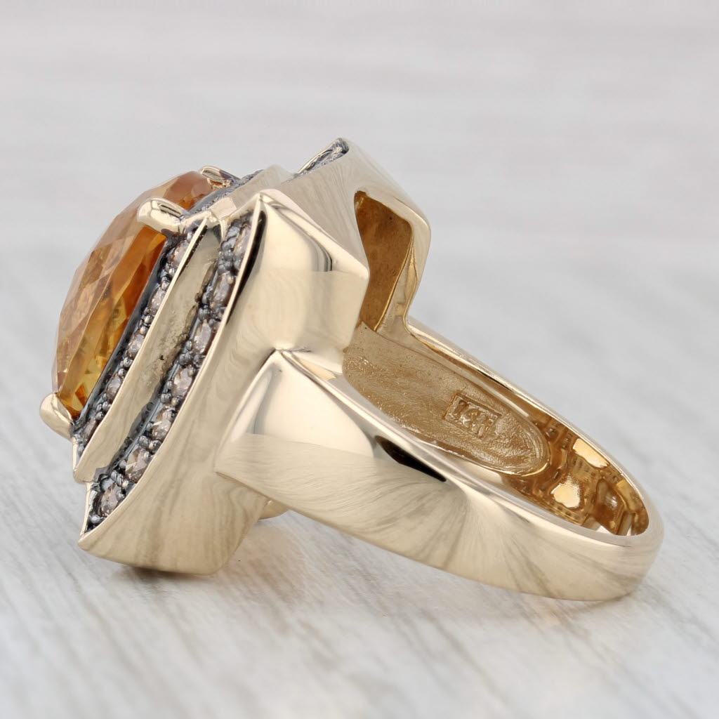8.25ctw Citrine Champagne Diamond Halo Ring 14k Yellow Gold Size 8 Cocktail