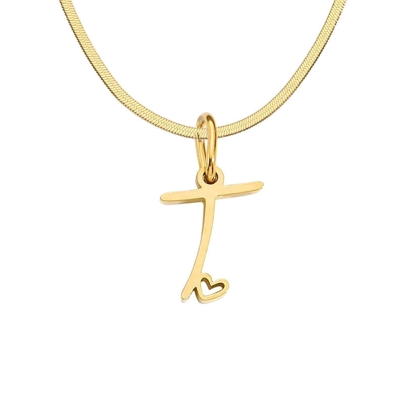 Stainless Steel Titanium Steel 14K Gold Plated Minimalist Plating Letter Heart Shape Pendant Necklace
