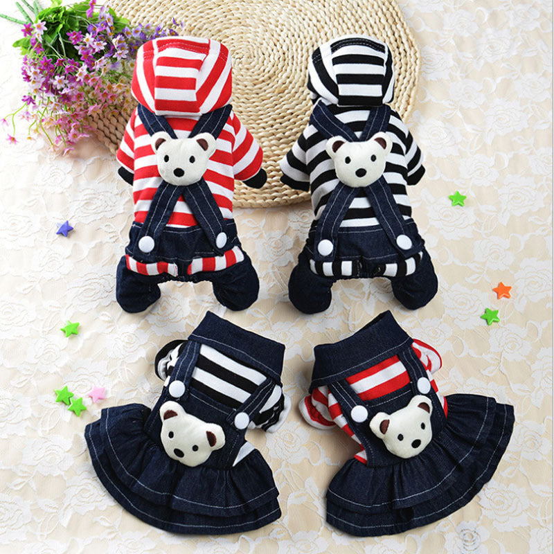 Bear Striped Dog Cat Jumpsuit/Dress