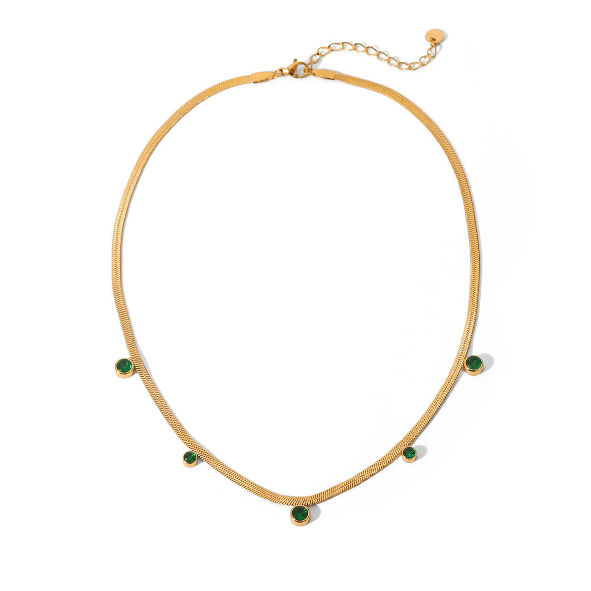 Ins18K Gold Stainless Steel Snake Bone Chain Inlaid With Round Zircon Necklace Female Niche Titanium Steel Clavicle Chain