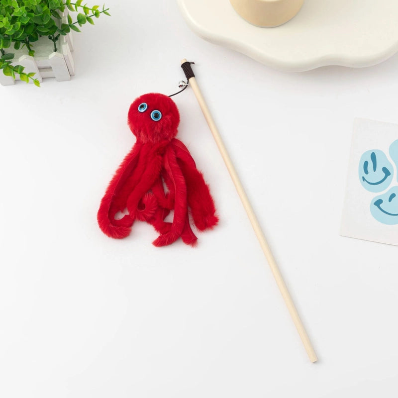 Octopus Cat Toy Stick Wooden Rod Plush Realistic Doll Toy For Cats Interactive Fluffy Furry Pet Kitten