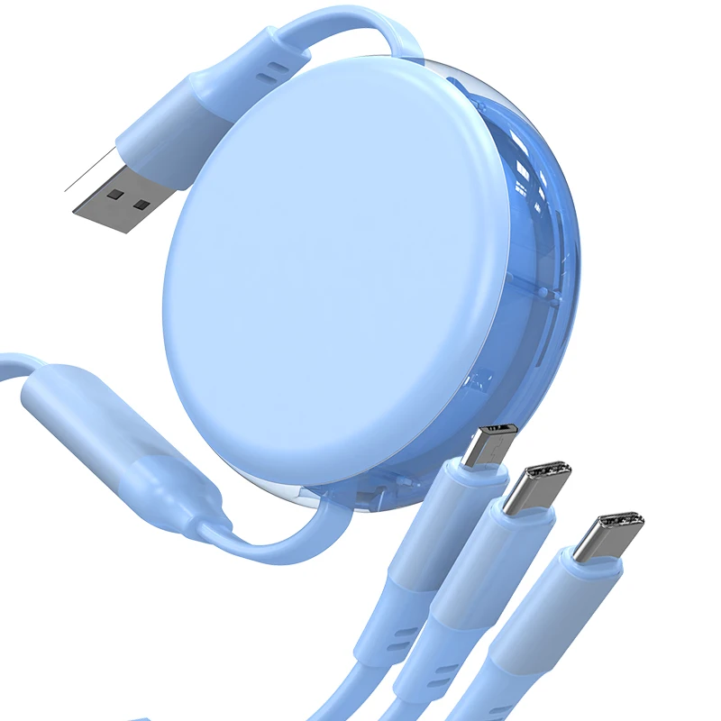 2 in 1 Android usb charger cable fast charging usb type c retractable charger 3 in 1 usb cable reel