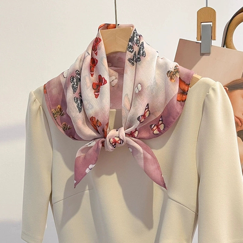 Women's Elegant Flower Polyester Silk Scarf