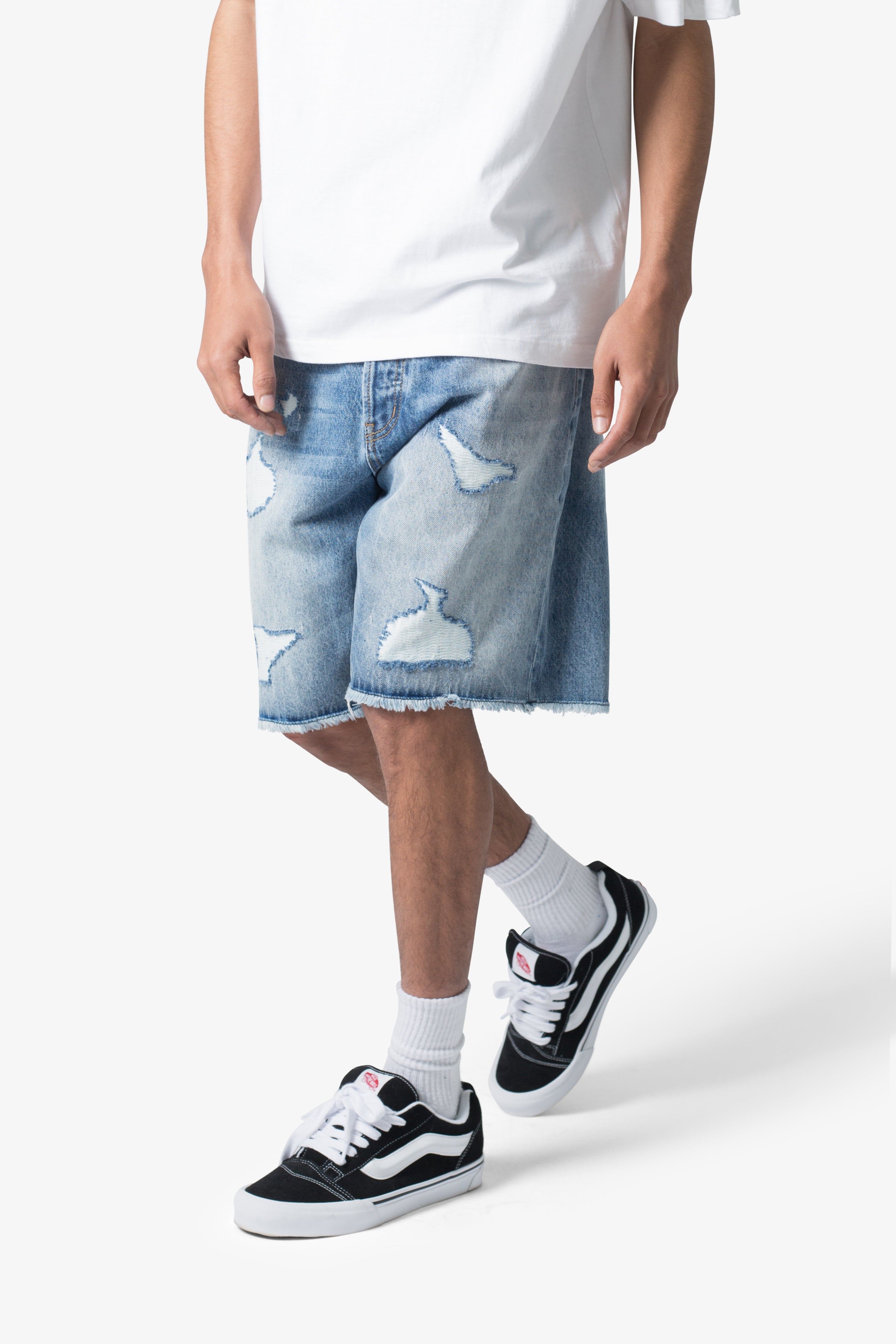 Baggy Rip Denim Shorts - Vintage Blue