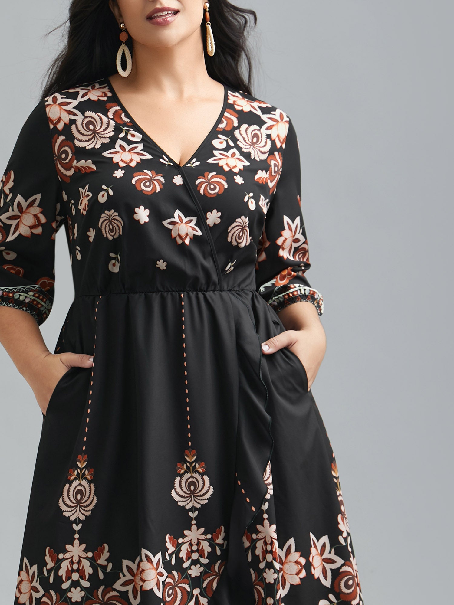 Floral Print Wrap Ruffled Hem Dress