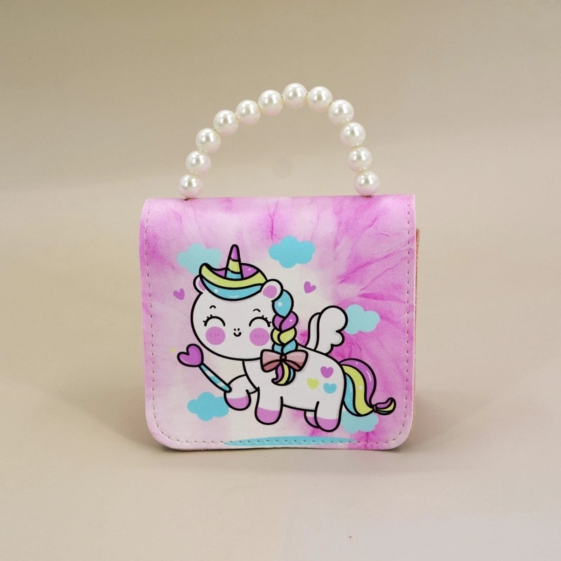 Women's Small Pu Leather  Cute Beading Square Flip Cover Coin Purse