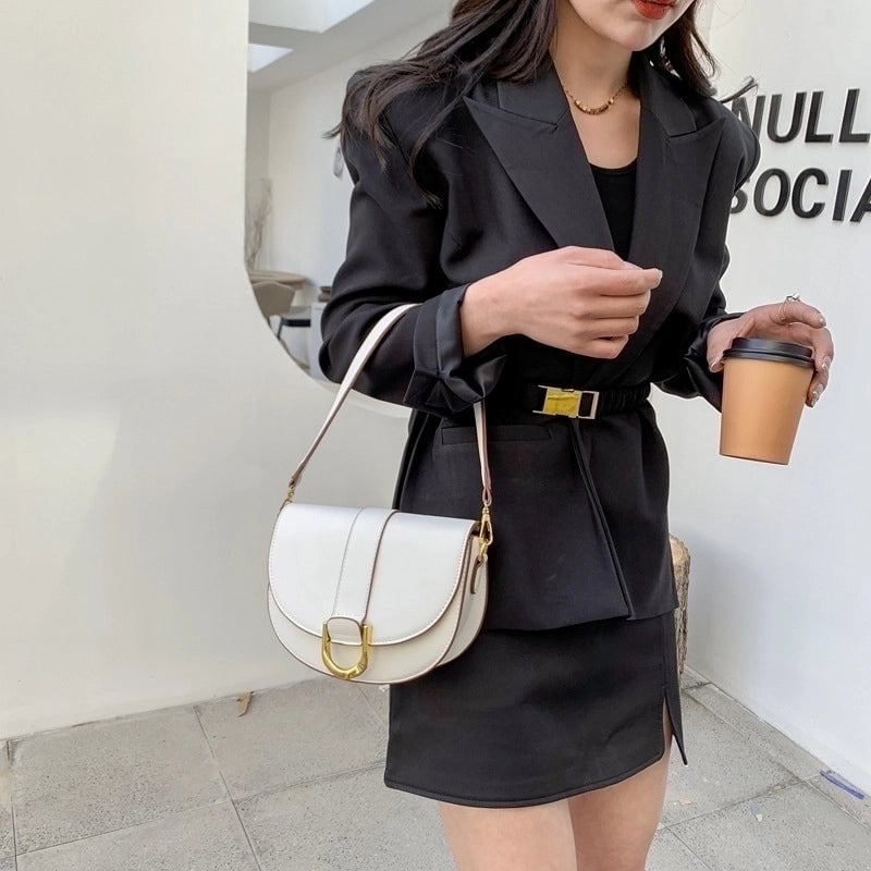 Women's Small Pu Leather Solid Color Elegant Semicircle Magnetic Buckle Crossbody Bag