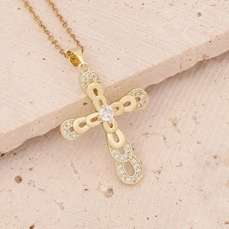 Fashion Cross Copper Inlaid Zircon 18K Gold Plated