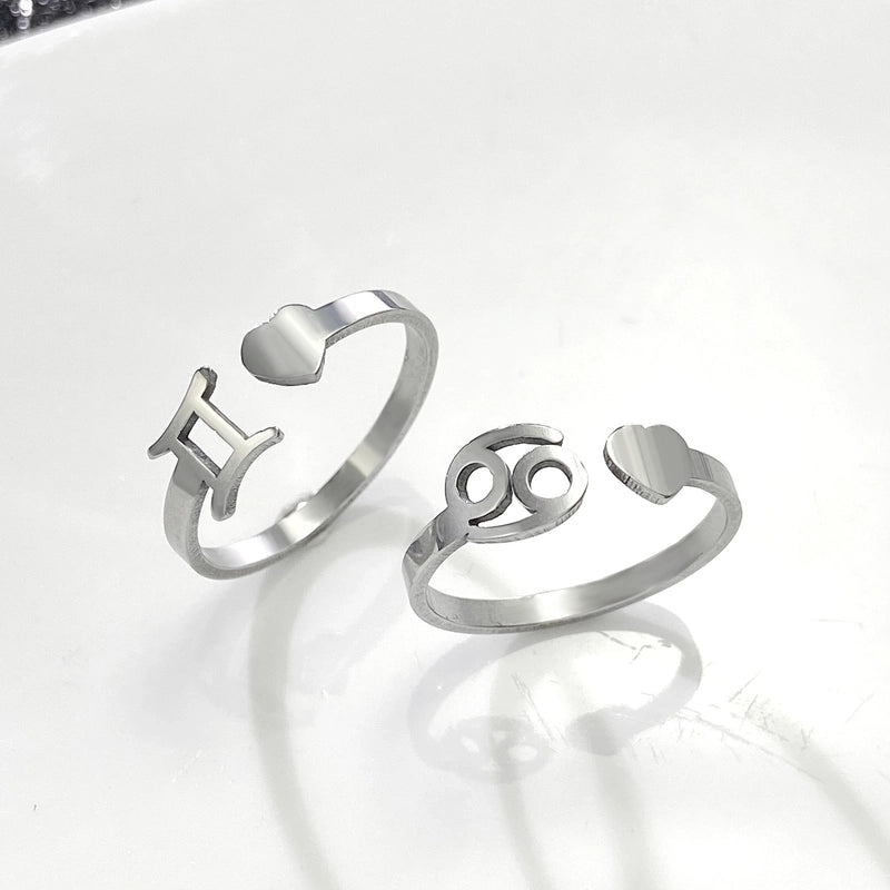Minimalist Twelve Constellation Stainless Steel Open Rings