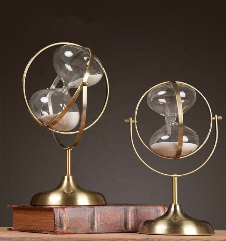Brass vintage Hourglass sandtimer Sandglass. Rotating White Sand Clock Suitable for Gift Giving. Home. Desk. Office Decoration