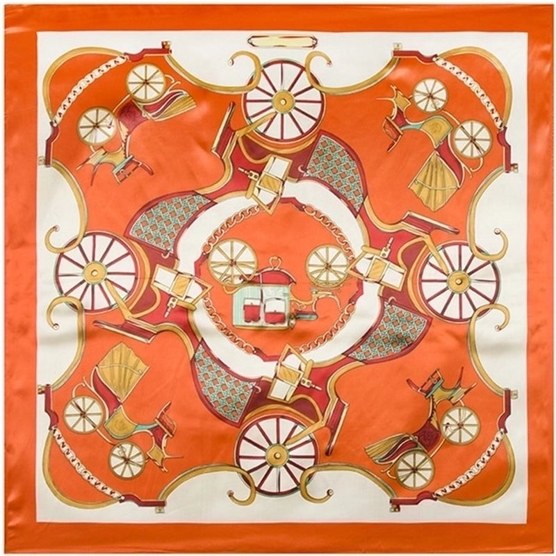 Silk Chain Carriage Oil Painting Flowers Ladies 90cm Square Scarf