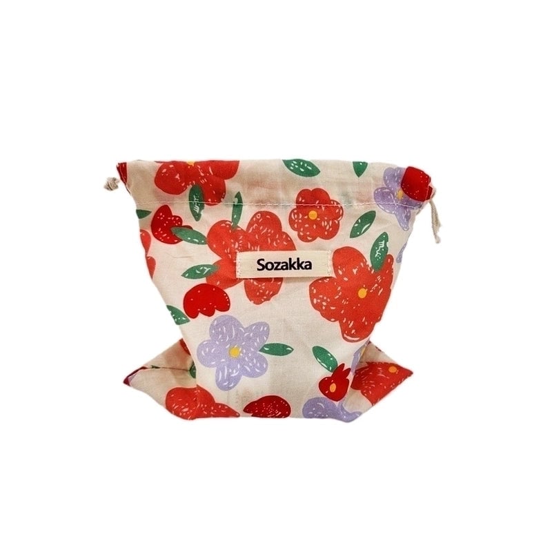 Women's Small Cotton Flower Streetwear String Cosmetic Bag