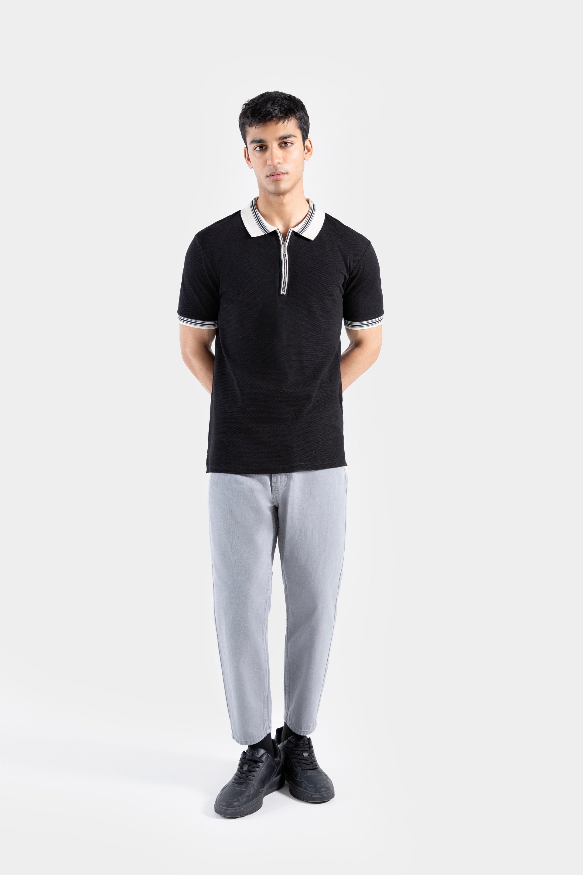 Zipper Polo with Contrast Collar