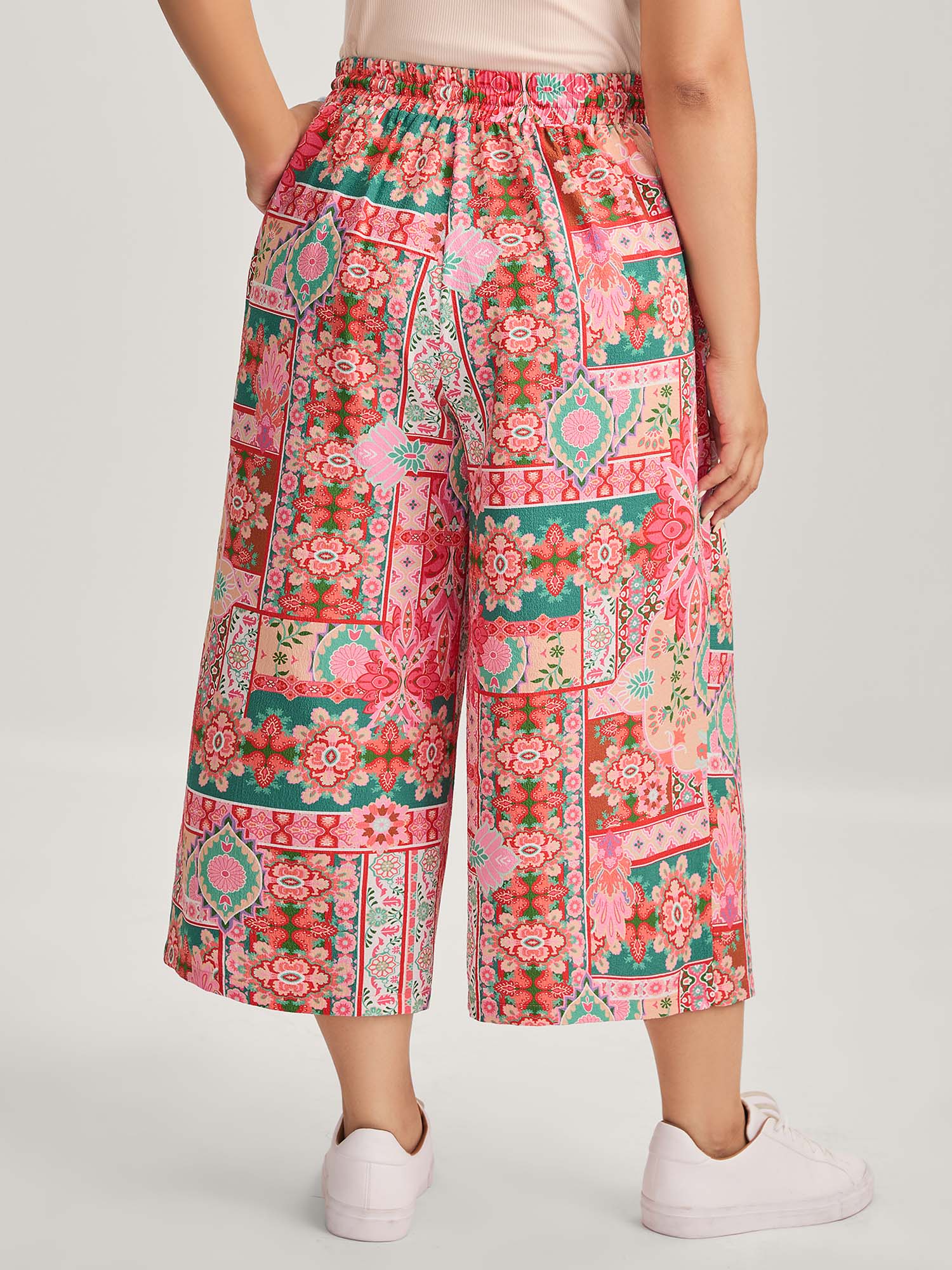 Floral Collage Stretchy Waist Wide-Leg Pants