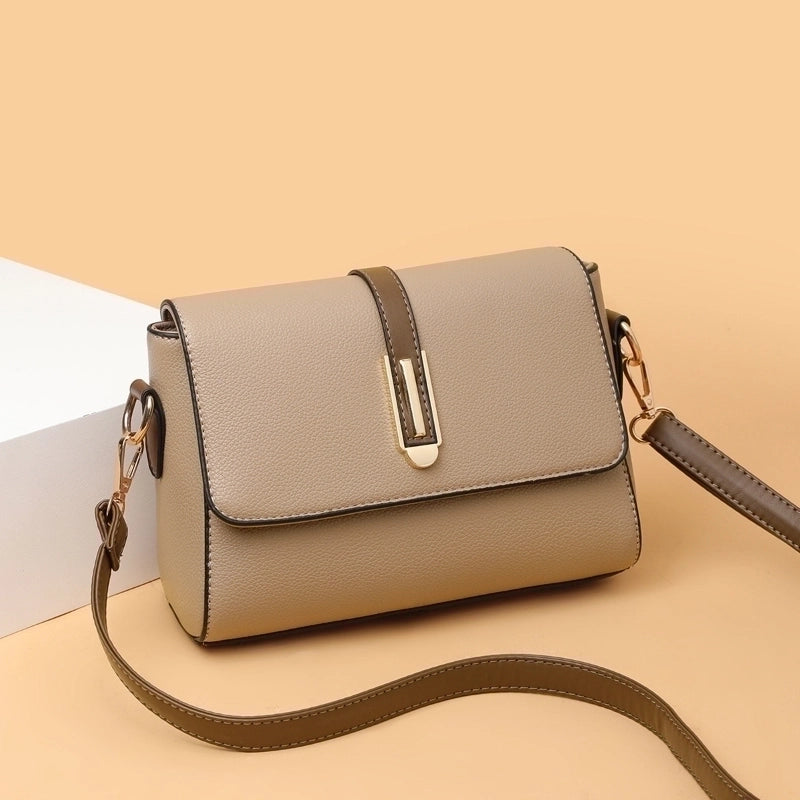 Small Square Bag Women's New Fashion Soft Leather Women's Shoulder Crossbody Bag Solid Color High-end Texture Middle-aged Mother Bag