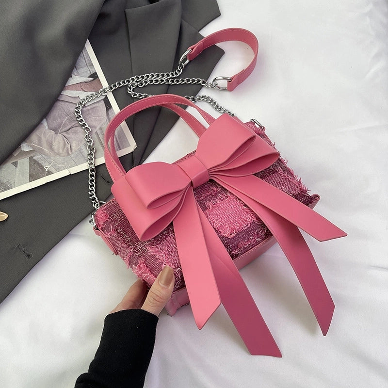 Women's Medium Pu Leather Bow Knot Streetwear Bowknot Zipper Shoulder Bag