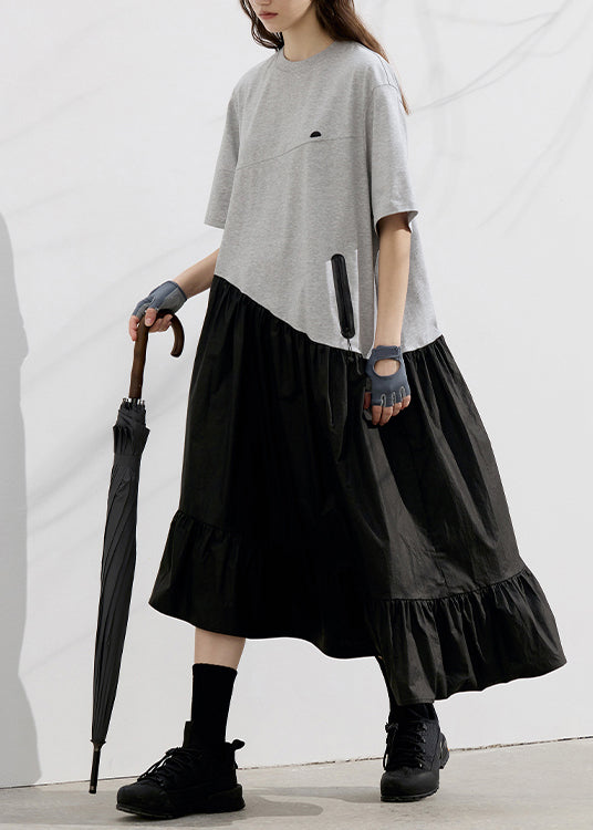 Original Design Colorblock Asymmetrical Patchwork Cotton Dress Summer