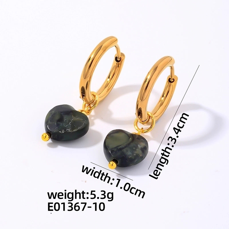 1 Pair Vintage Style Minimalist Heart Shape Plating 304 Stainless Steel Natural Stone Drop Earrings