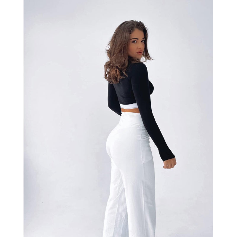Women Wide Leg Yoga Pants High Waist Stretch Workout Sweatpants With Pockets Casual Straight Leg Pants