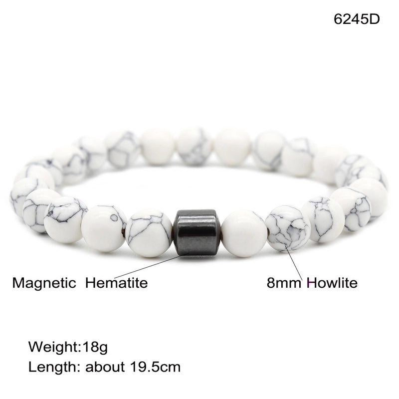 Fashion Geometric Natural Stone Elastic String Magnetic Black Gall Stone Woven Chain Bracelets In Bulk