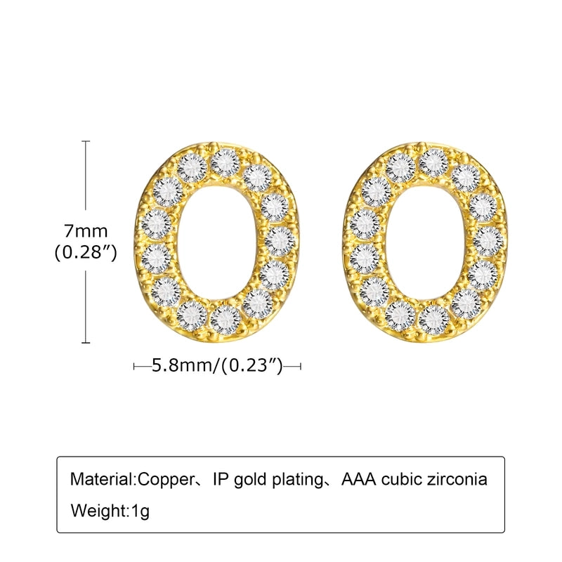 1 Pair Minimalist Letter Inlay Copper Zircon Ear Studs