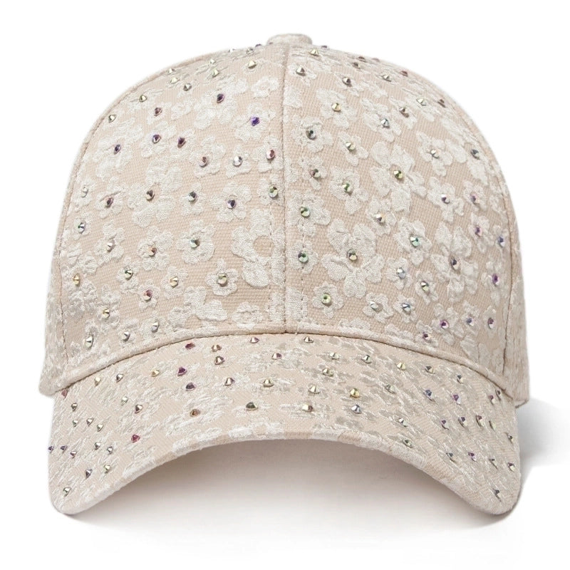 Women's Minimalist Streetwear Solid Color Flower Rhinestone Curved Eaves Baseball Cap