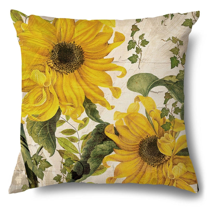 Pastoral Sunflower Linen Pillow Cases