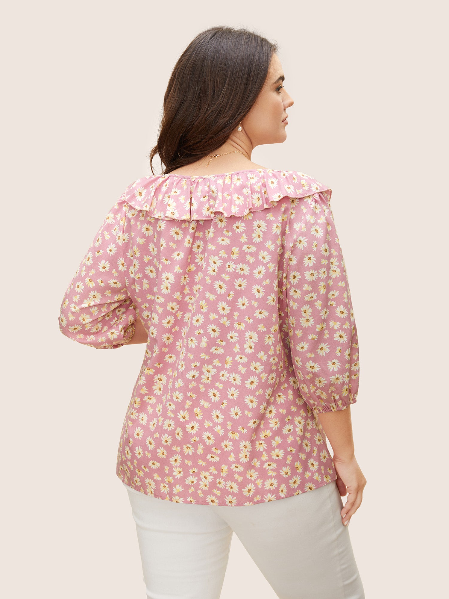 Daisy Patterned Ruffled Collar Blouse