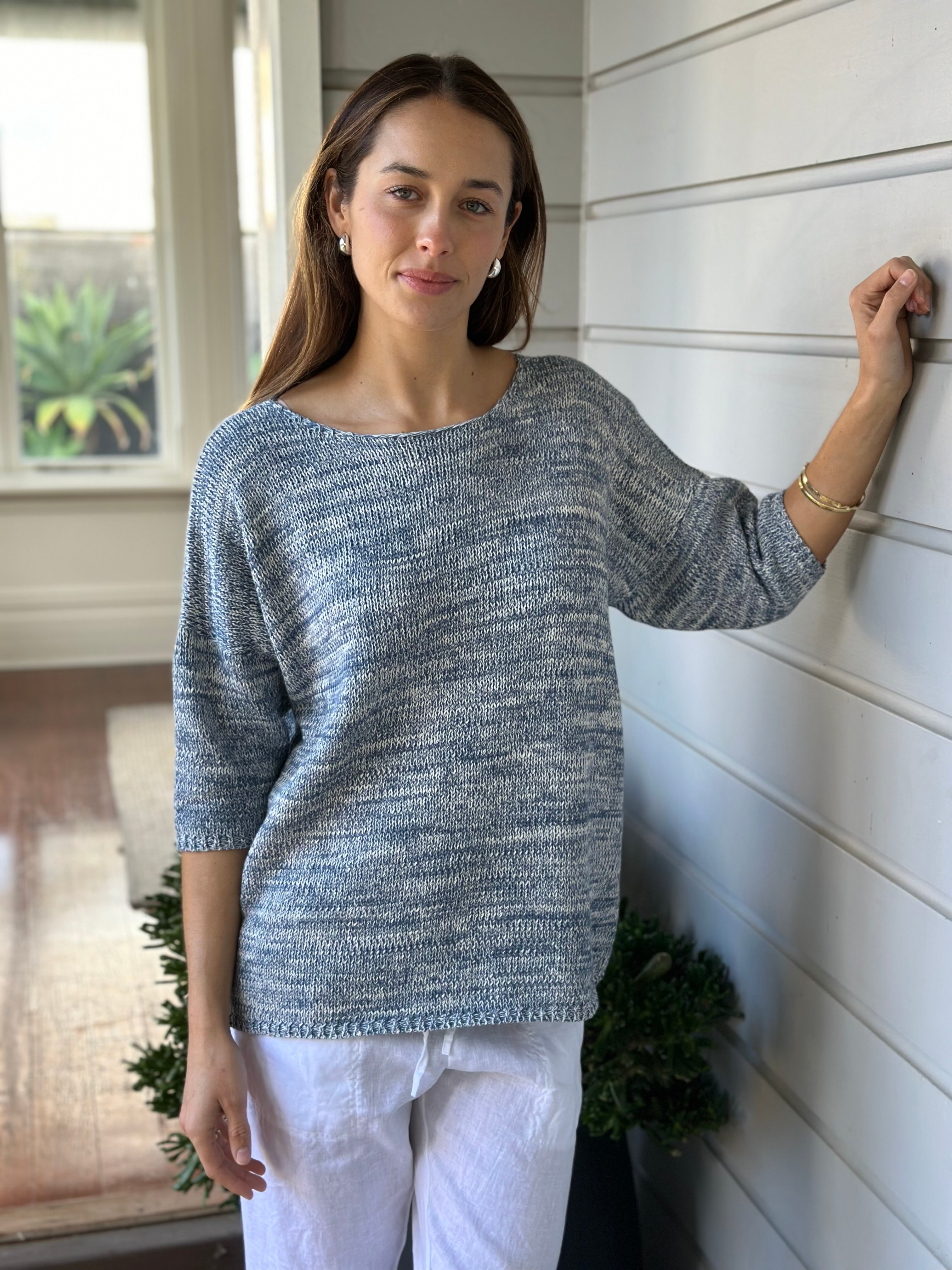 avery knit top-denim mix