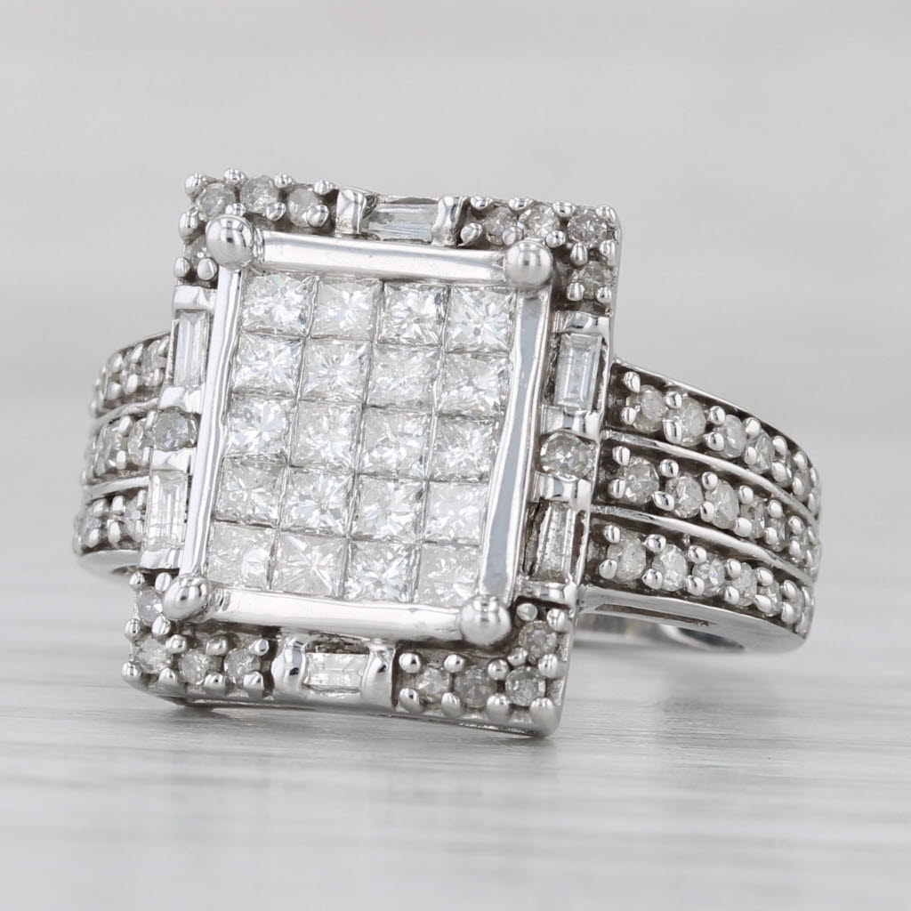 1.48ctw Pave Diamond Halo Ring 10k White Gold Size 7.25