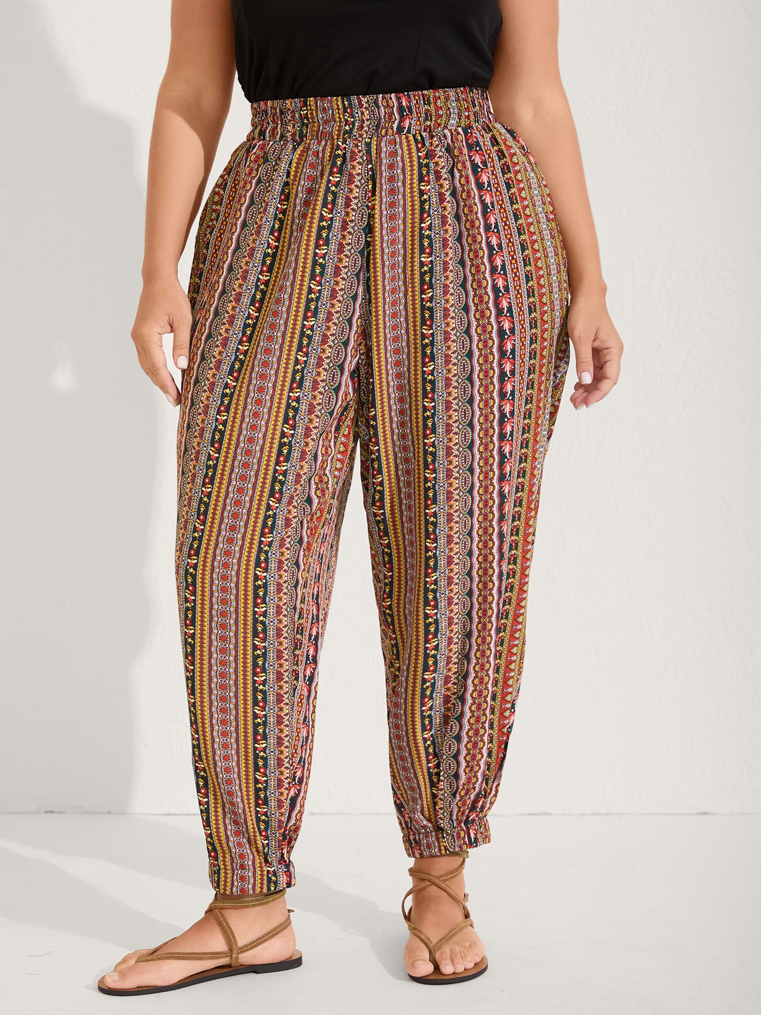 Boho Striped Split Jogger Pants