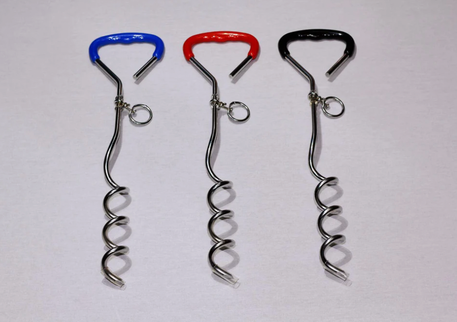 2x Dog Chrome Plated Corkscrew Tie Out Stakes