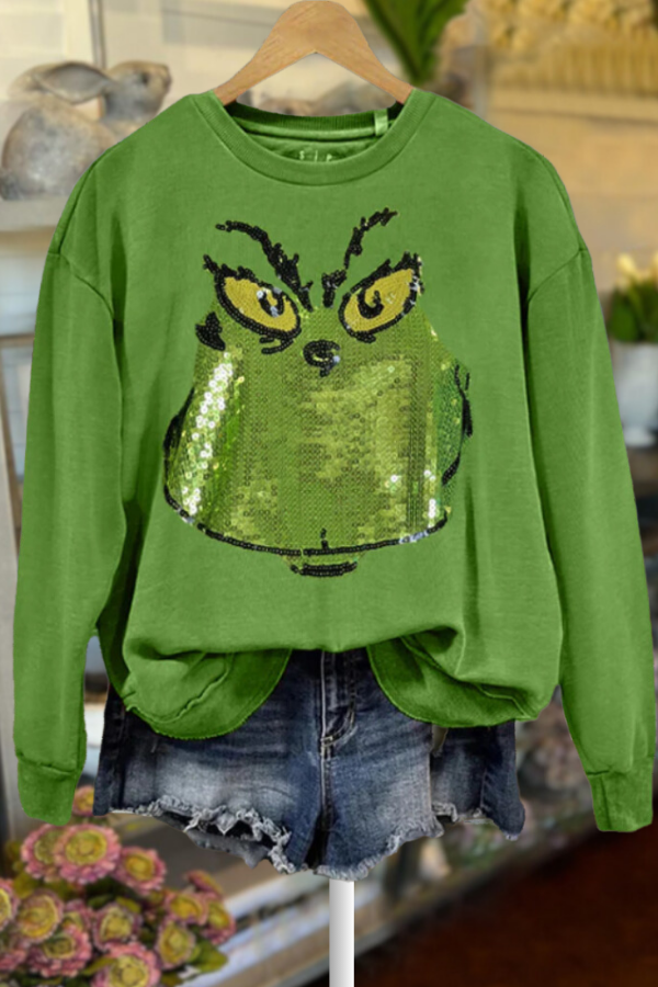 Grinch Sequin Cotton Sweatshirt