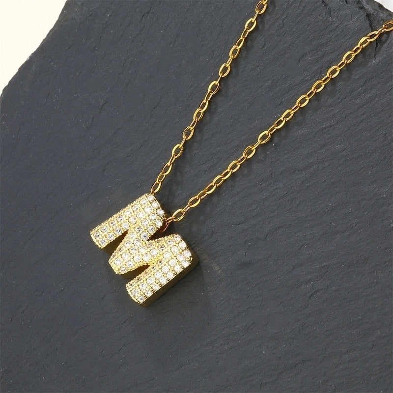 Copper 18K Gold Plated Casual Minimalist Inlay Letter Zircon Pendant Necklace