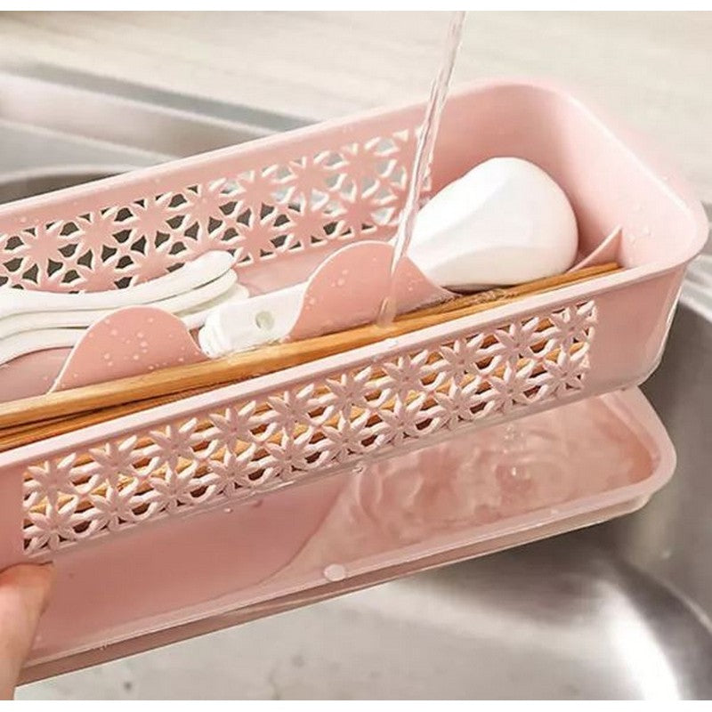 Double Layer Spoon Fork Chopsticks Storage Cover Box With Drainer - Spoon Knife Fork Box With Lid Draining Tray