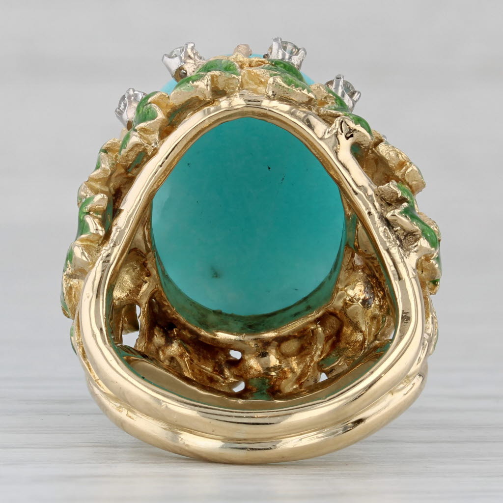Vintage Amazonite Diamond Ring 18k Yellow Gold Size 6.75 Jack Gutschneider
