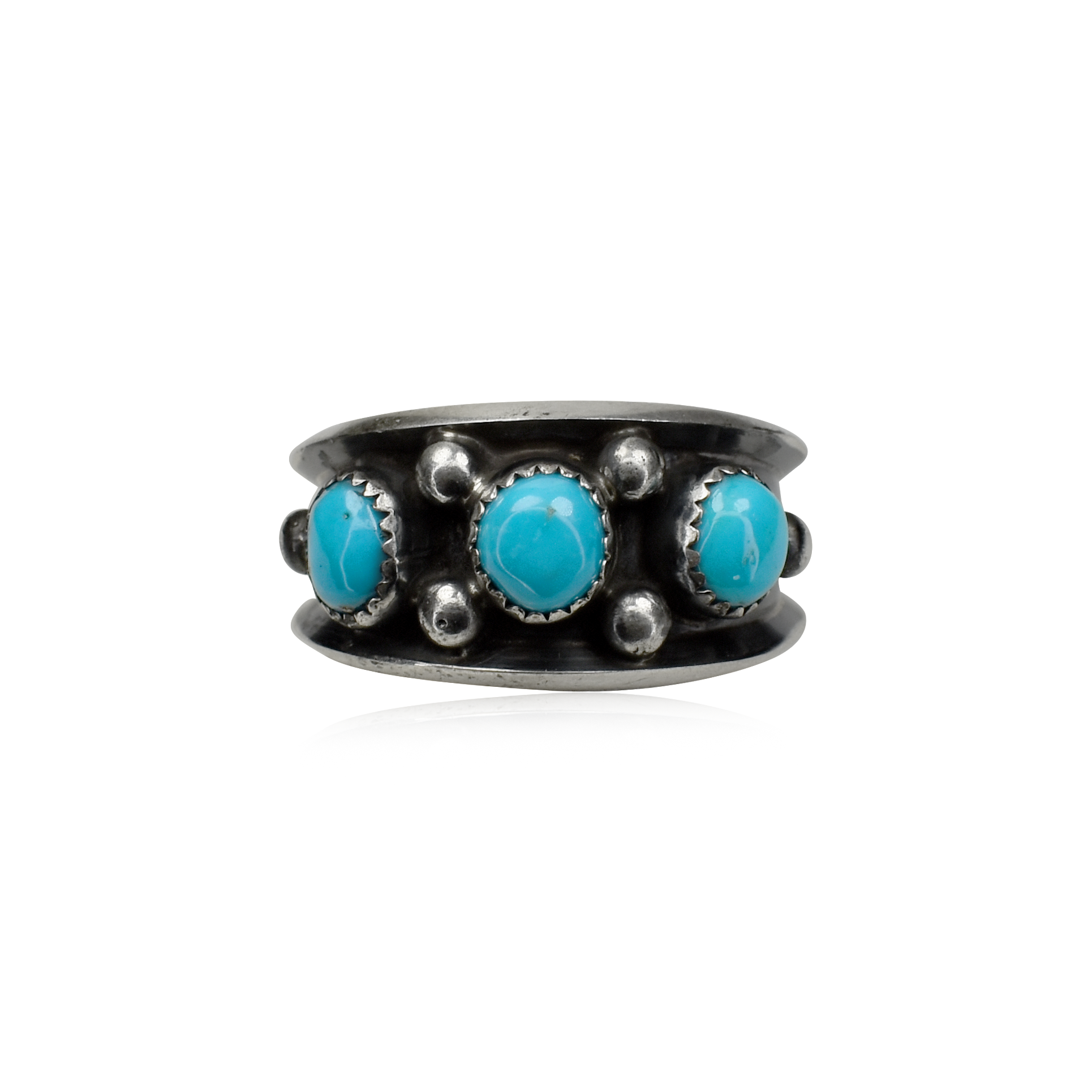 Three Stone Band Ring with Silver Beads