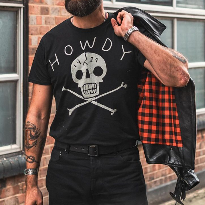 Vintage Men's Skull Print Cotton Short Sleeve T-Shirt