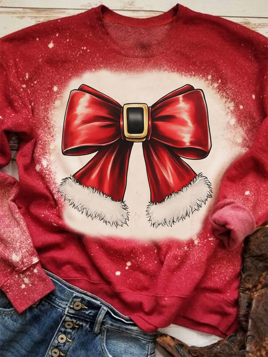 Tie Dye Christmas Bow Print Casual Top