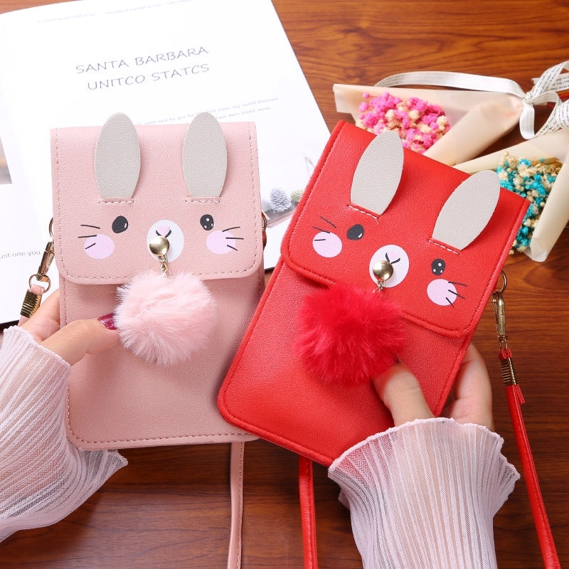 Women's All Seasons Pu Leather Cartoon Fashion Fluff Ball Square Magnetic Buckle Phone Wallet