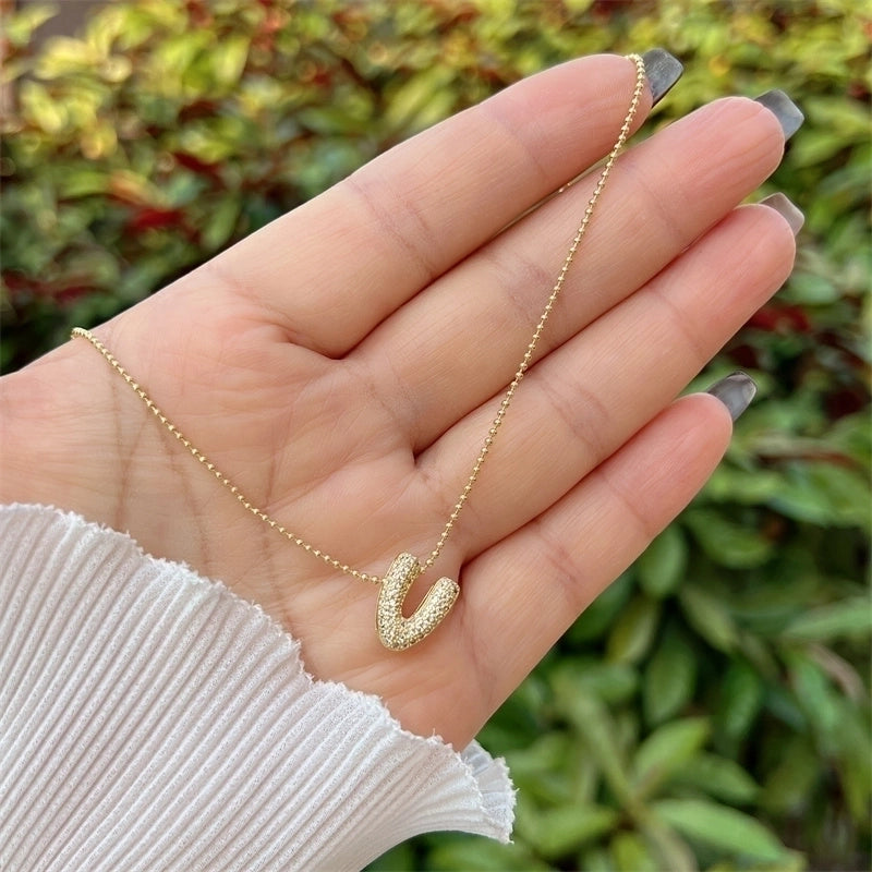 Copper 18K Gold Plated Inlay Letter Zircon Pendant Necklace