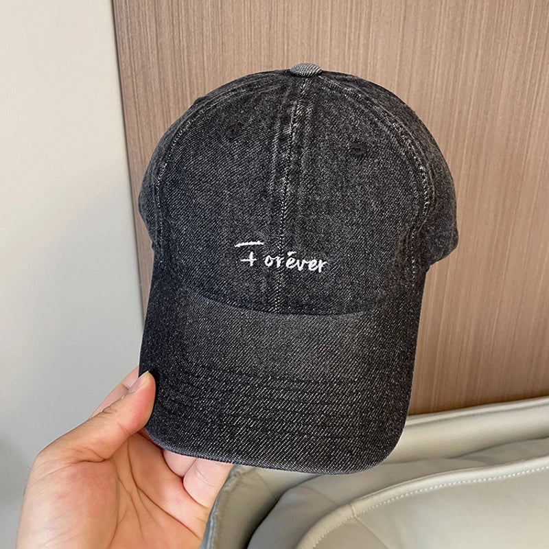 Korean-style Spring And Summer Denim Baseball Cap Women's Washable Old Letter Hat Men's Trendy Sunscreen Cap