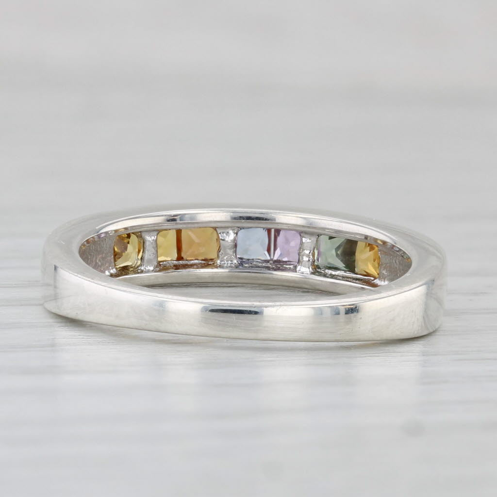 0.91ctw Rainbow Sapphires Ring Sterling Silver Size 6.25 Stackable Band COA