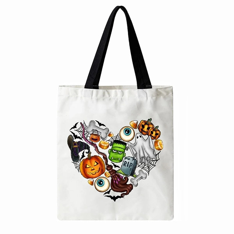 Halloween Unisex Medium Canvas Pumpkin Letter Streetwear Square Open Canvas Bag