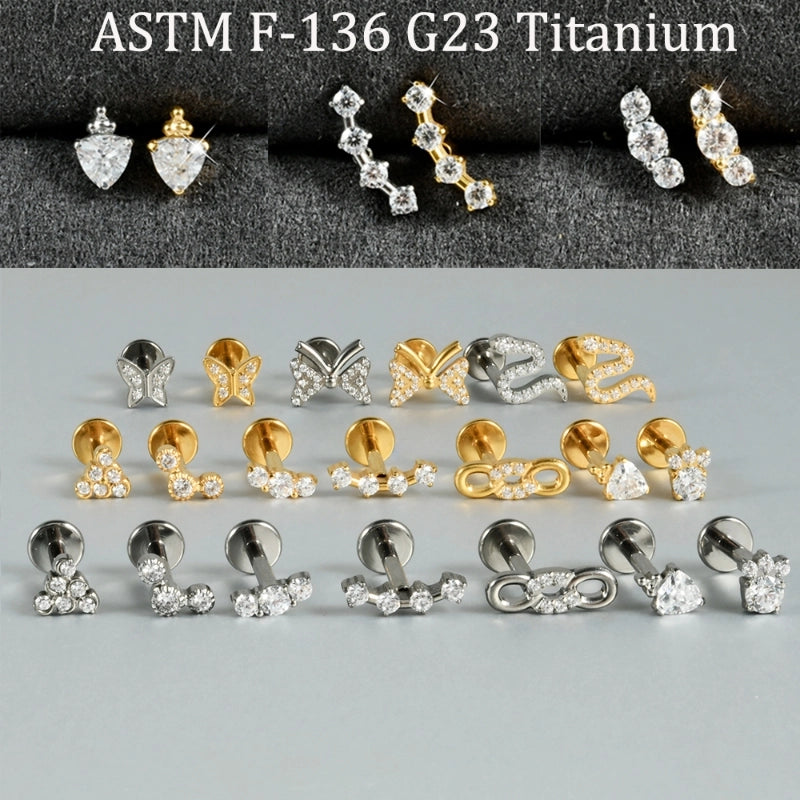 1 Piece Ear Cartilage Rings & Studs Casual Hip-Hop Snake Butterfly G23 Titanium Alloy Inlay Zircon 18K Gold Plated Lip Rings Ear Cartilage Rings & Studs
