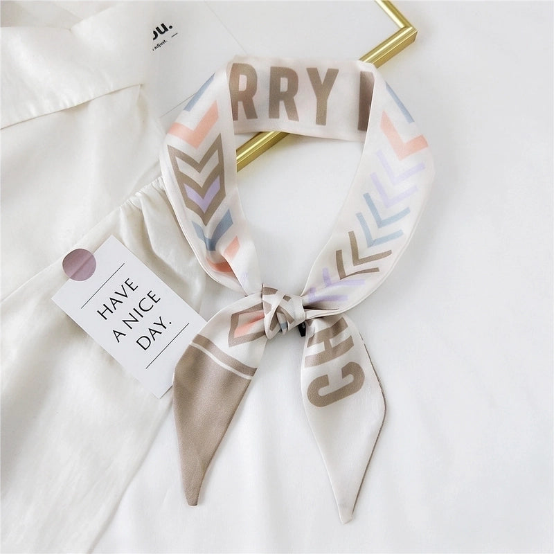 Fashion Streamer Printing Bow Silk Scarf