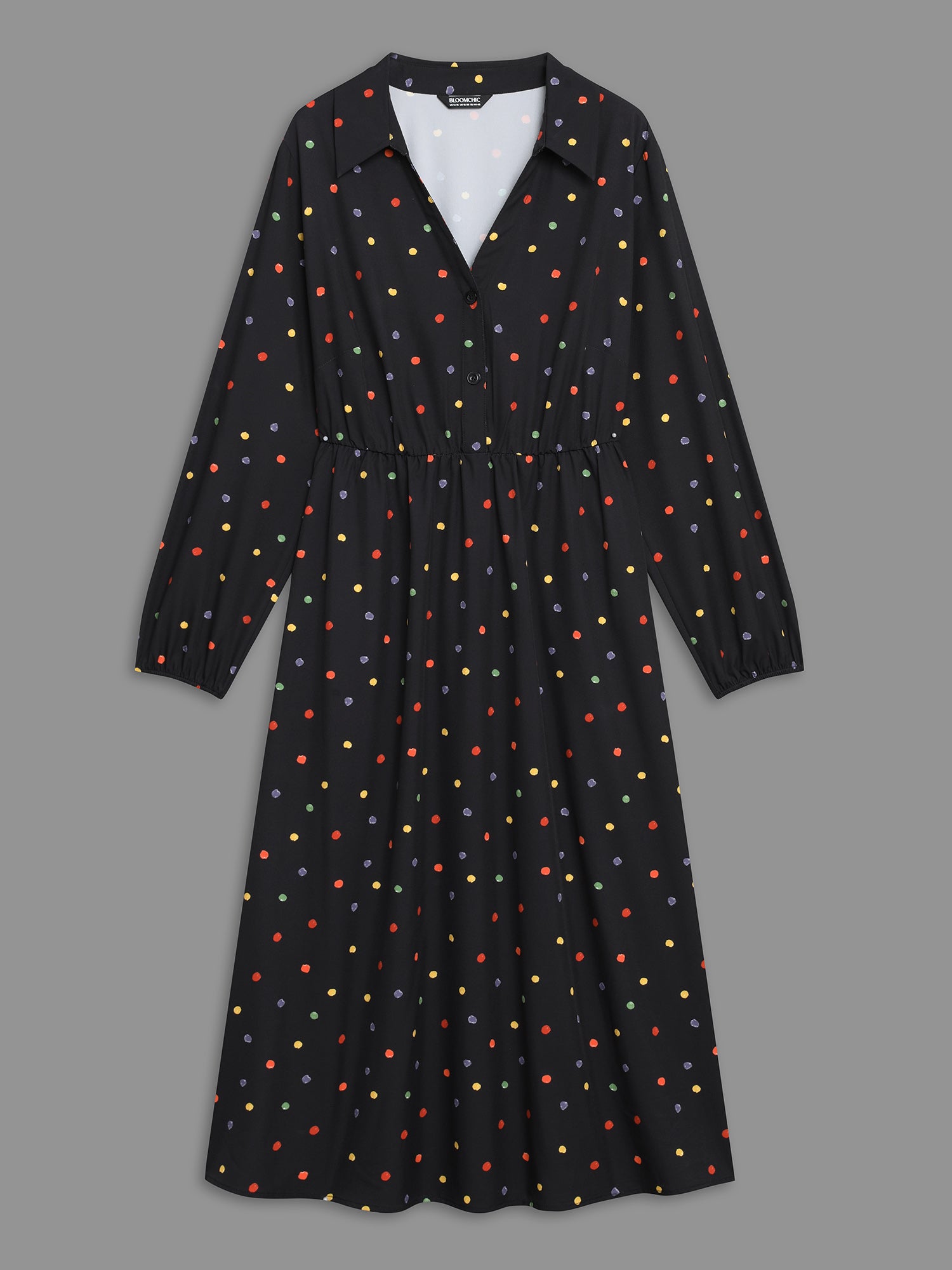 Shirt Collar Colored Polka Dot Dress