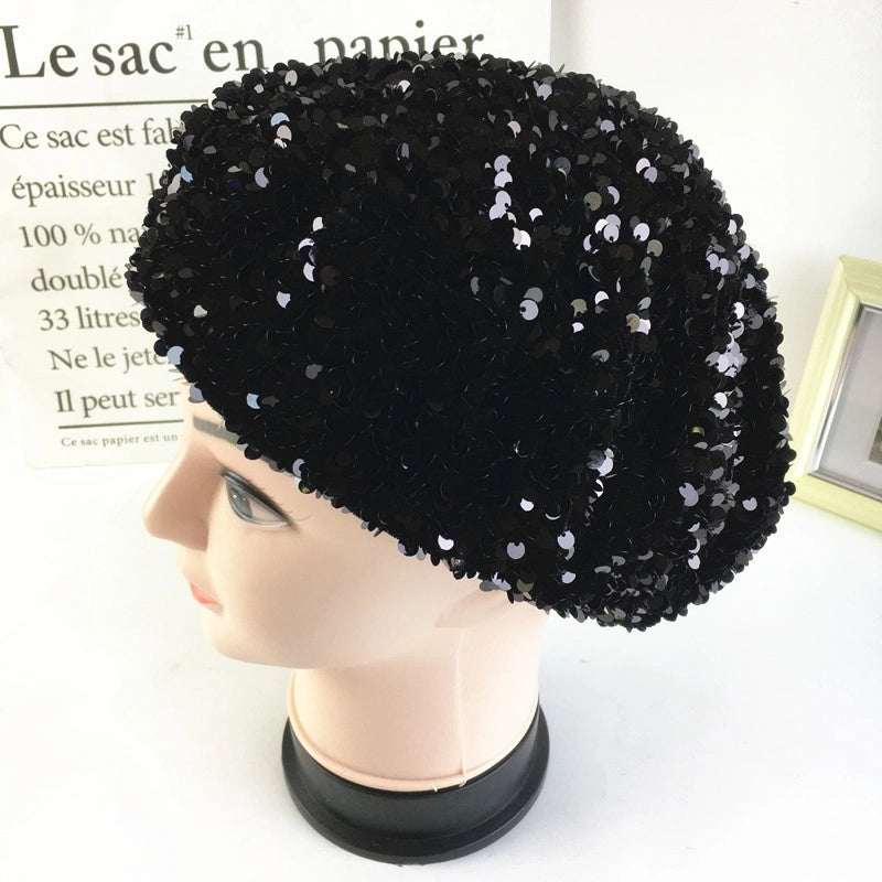 Hat Women's Sequined Beret Korean Style British Style Fashionable Painter Hat Autumn And Winter Pullover Hat Women